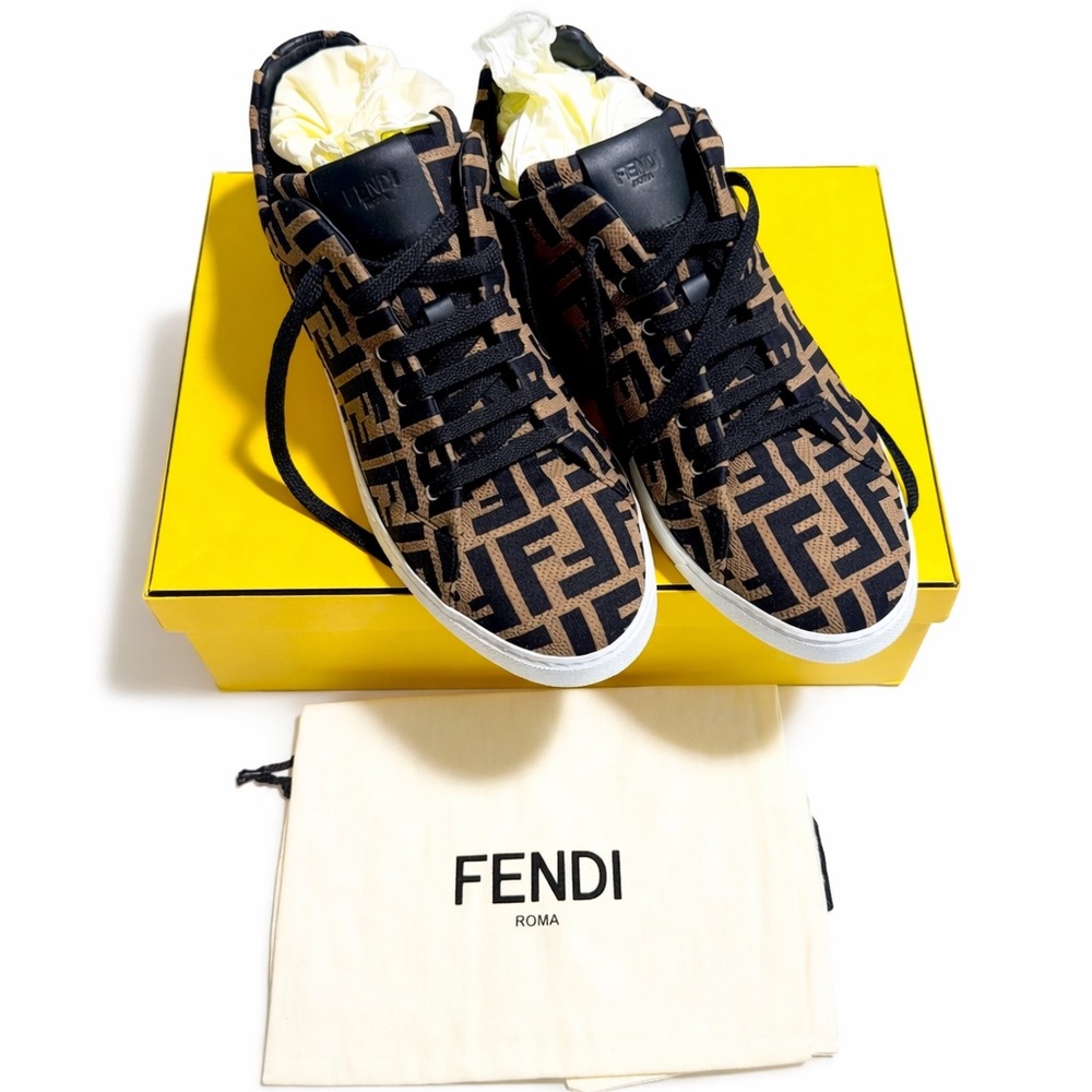 Fendi Black and Brown High-Top Sneakers with FF Monogram